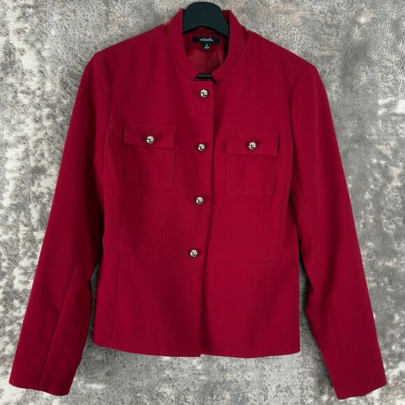 Rafaella Womens Size 6 Metal Button Blazer Jacket Red Long Sleeve Collar Lined - Picture 1 of 10